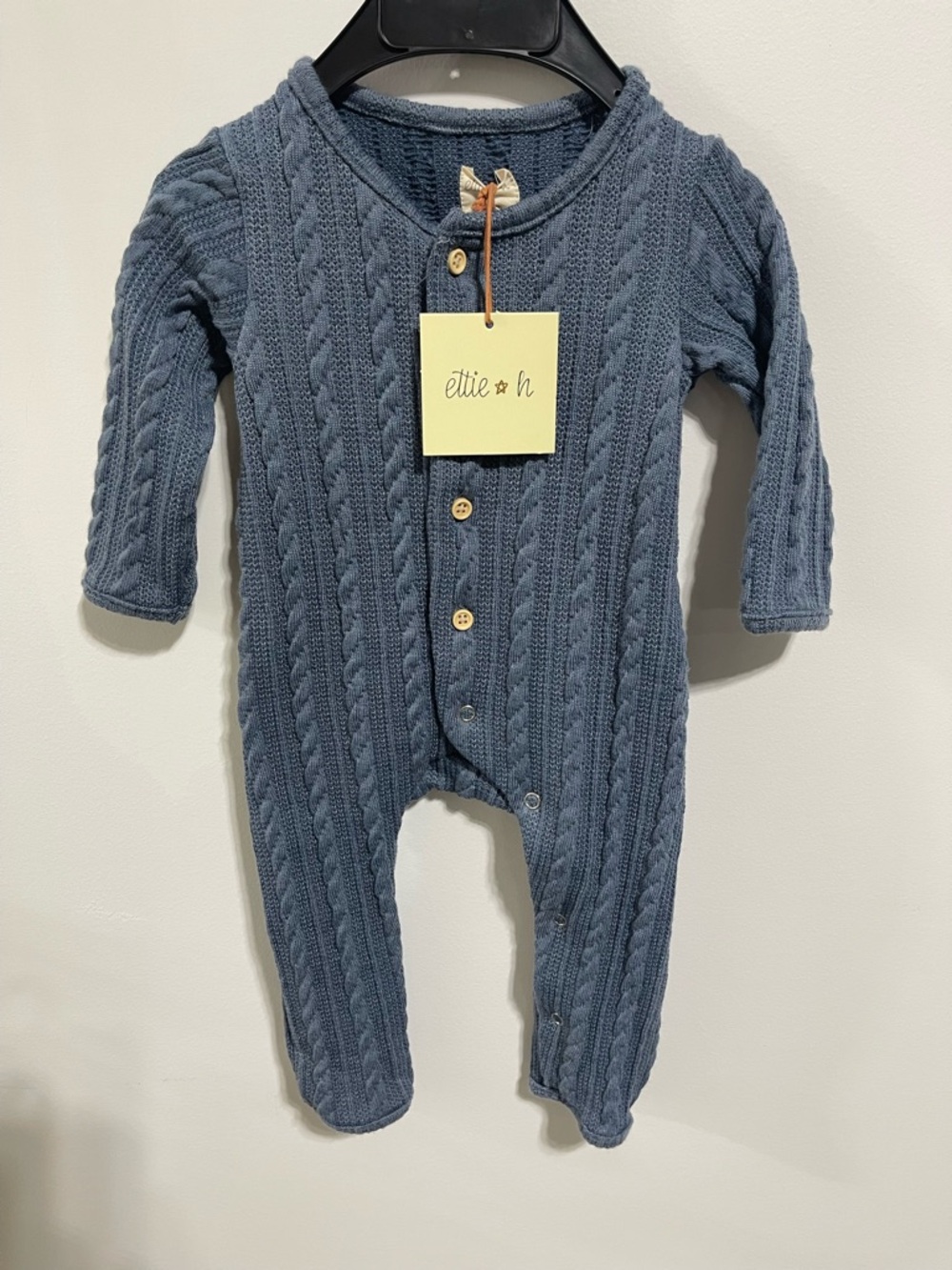 Ettie H Max Romper Blue Knit Cable Baby One-Piece 0-3 months NWT
